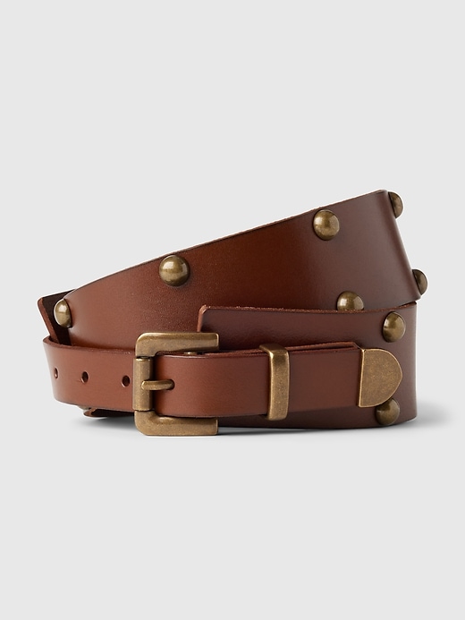 Image number 1 showing, Leather Studded Wide Belt