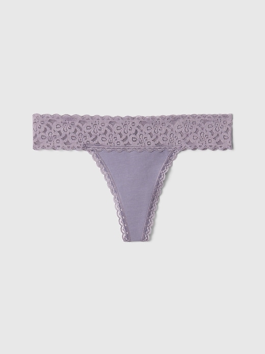 Image number 3 showing, Organic Stretch Cotton Lace-Trim Thong