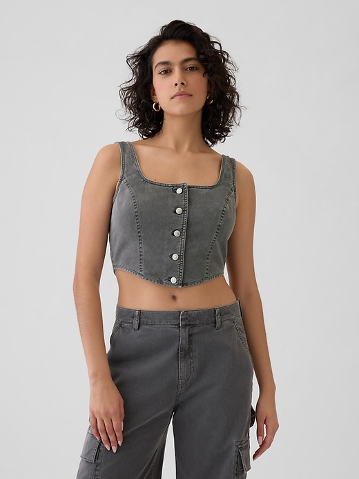 Image number 1 showing, Structured Twill Cropped Corset Tank