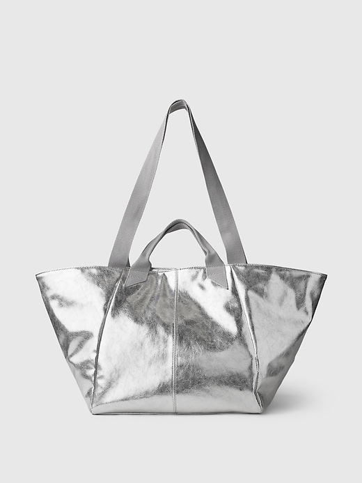 Image number 1 showing, Metallic Vegan Leather Tote Bag
