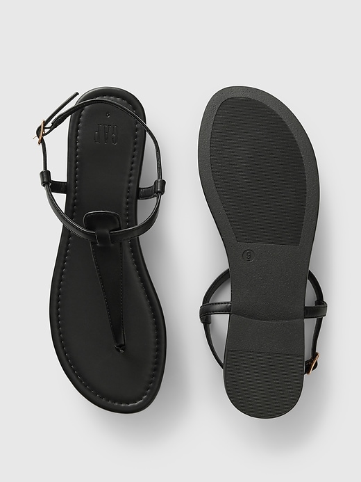 Image number 3 showing, Vegan Leather T-Strap Sandals