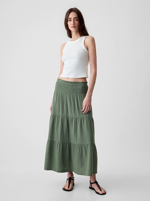 Image number 1 showing, Crinkle Gauze Tiered Maxi Skirt