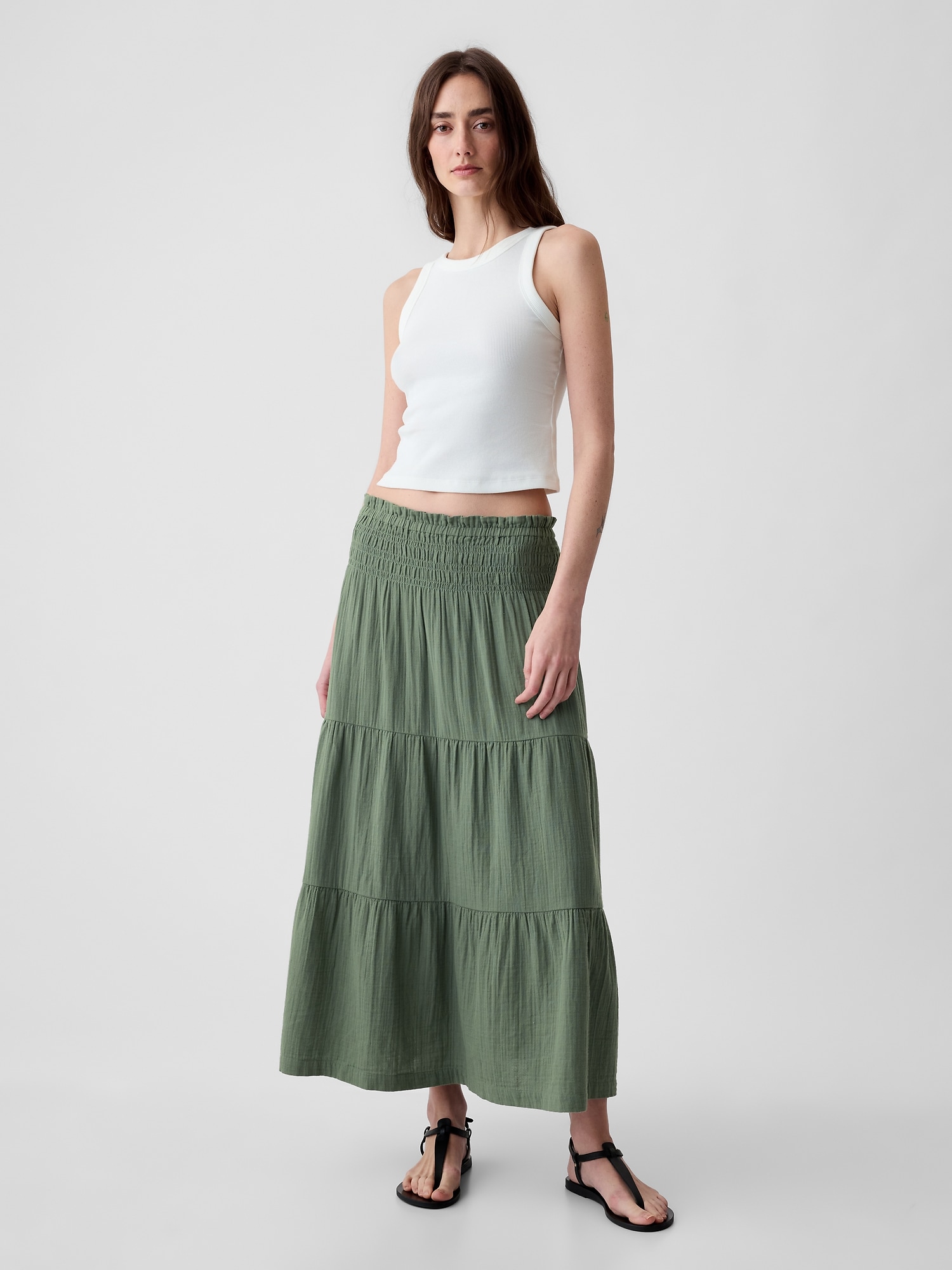 Crinkle Gauze Tiered Maxi Skirt