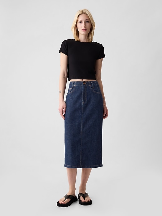 Image number 1 showing, Button-Back Denim Midi Pencil Skirt