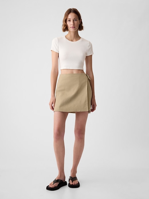 Image number 1 showing, Linen-Cotton Wrap Mini Skirt