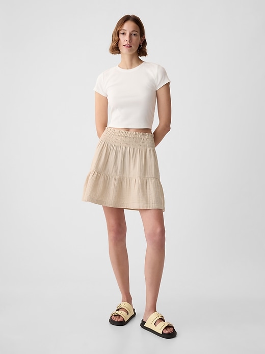 Image number 1 showing, Crinkle Gauze Tiered Mini Skirt
