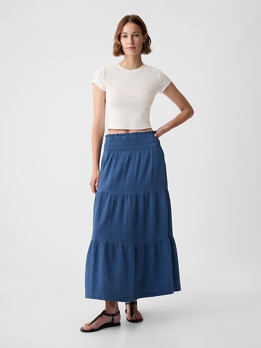 Image number 1 showing, Crinkle Gauze Denim Maxi Skirt
