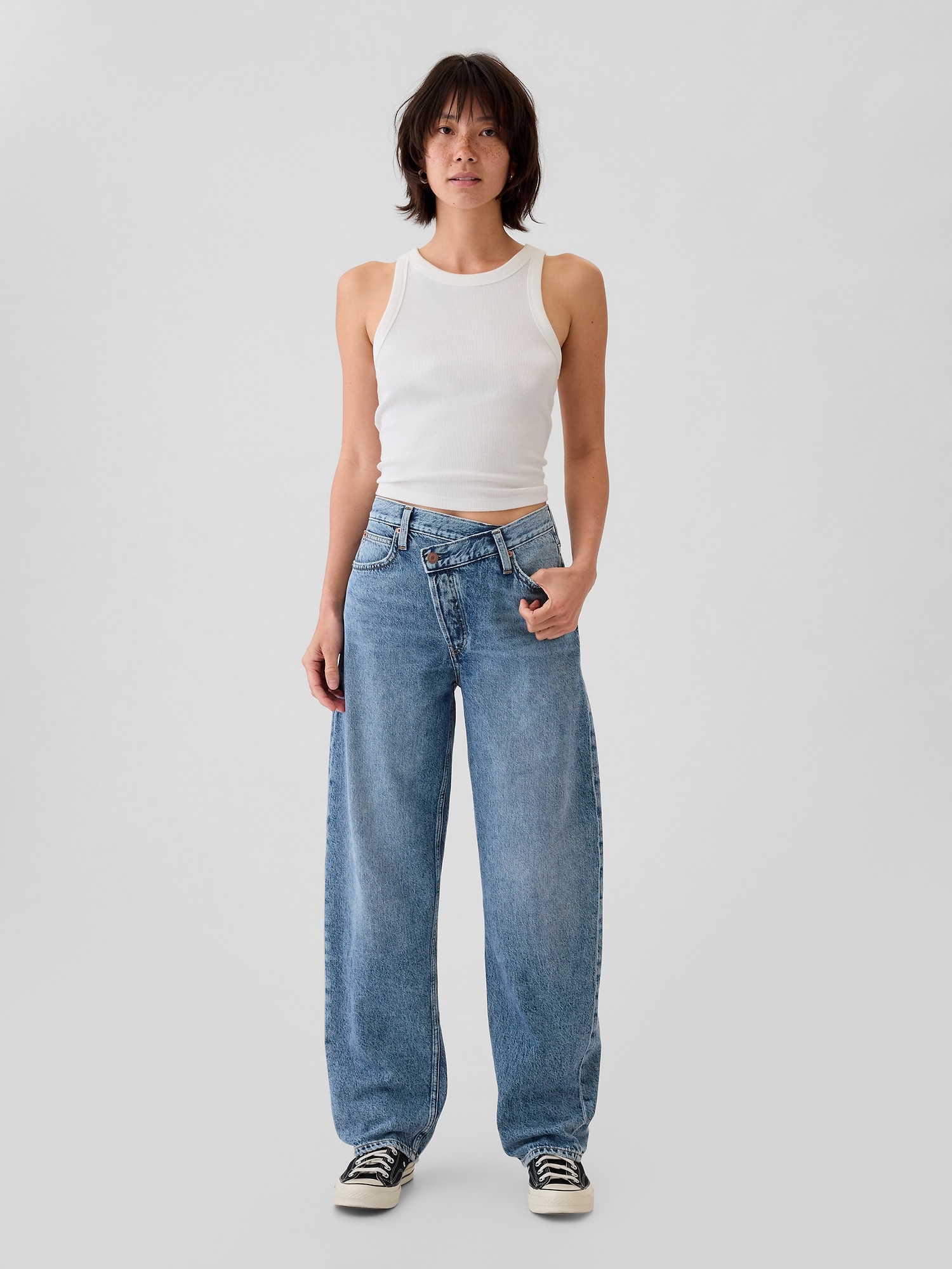 High Rise Crossover Barrel Jeans