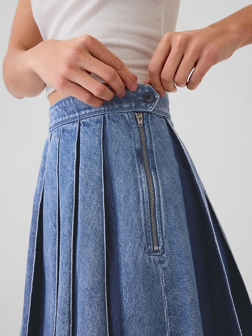 Image number 3 showing, Pleated Denim Mini Skirt