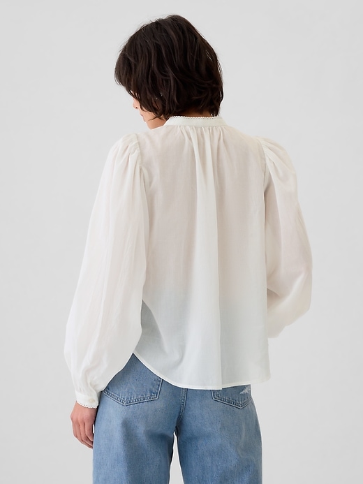 Image number 2 showing, Puff-Sleeve Lace-Trim Shirt