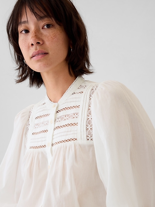 Image number 4 showing, Puff Sleeve Lace-Trim Shirt