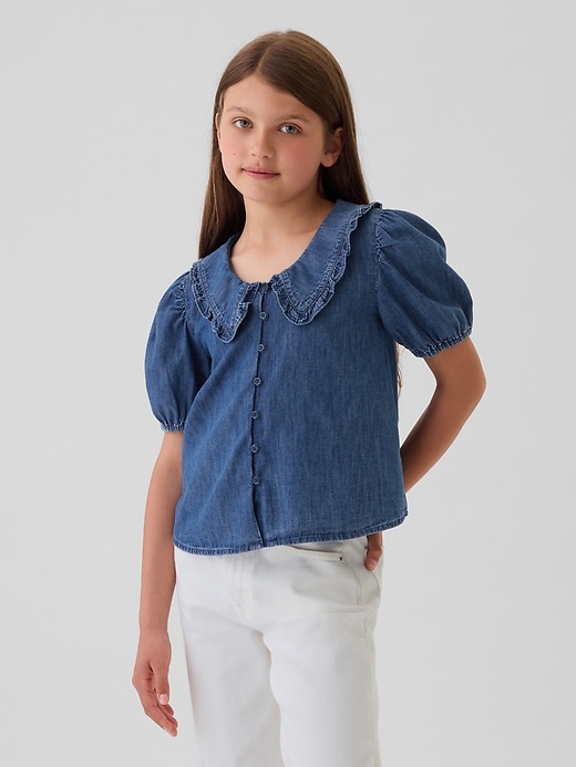 Image number 1 showing, Kids Ruffle Collar Denim Shirt