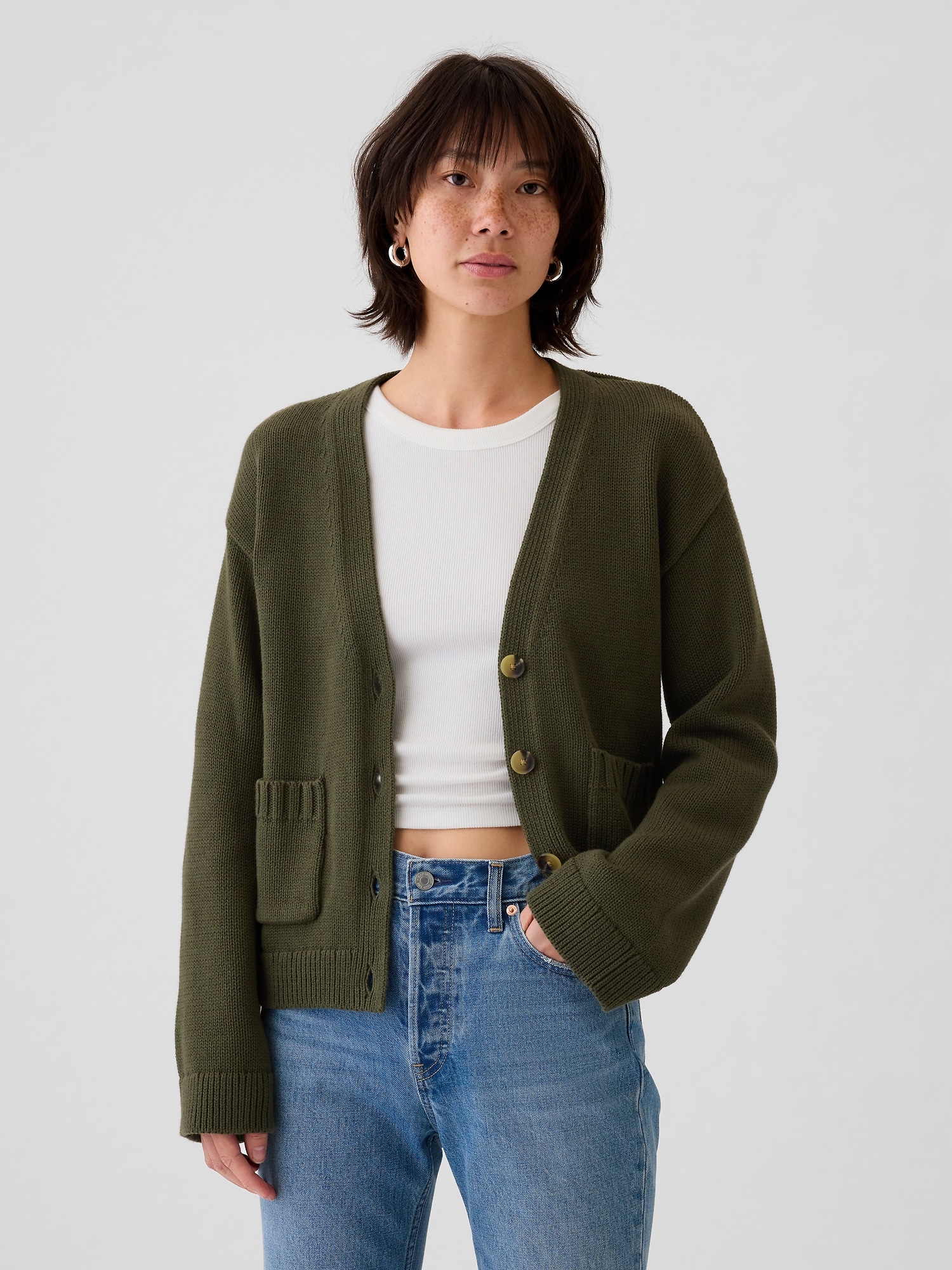 Pocket Cardigan Sweater - Green