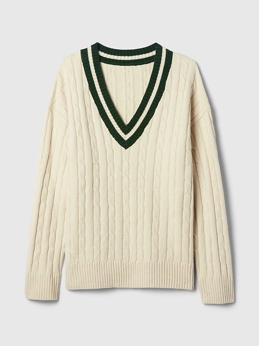 Image number 5 showing, CashSoft Varsity Cable-Knit Sweater