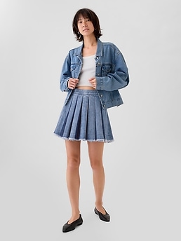 Pleated Denim Mini Skirt Gap