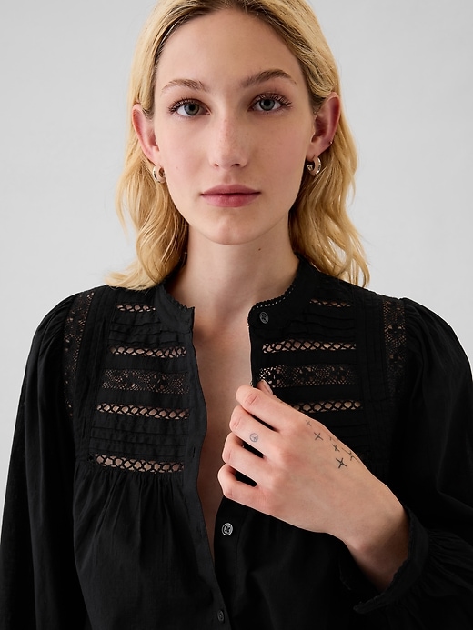 Image number 4 showing, Puff-Sleeve Lace-Trim Shirt