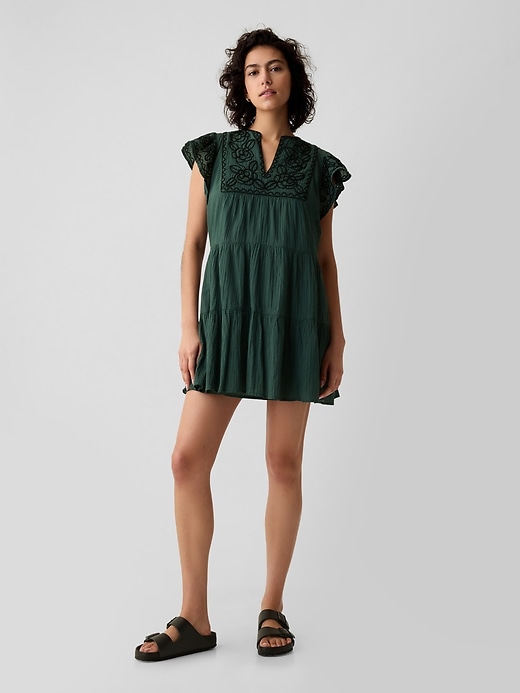 Image number 1 showing, Crinkle Gauze Embroidered Mini Dress