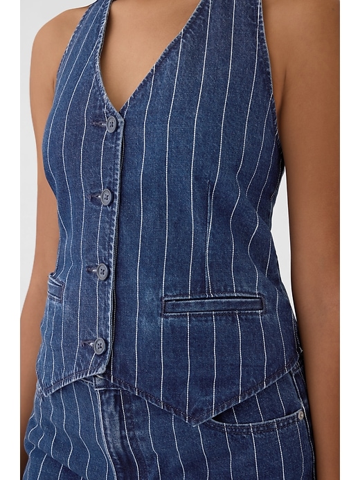 Image number 4 showing, Pinstripe Denim Halter Vest