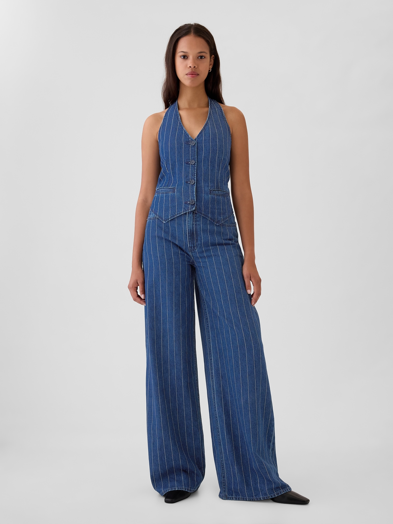 Mid Rise Pinstripe Baggy Jeans