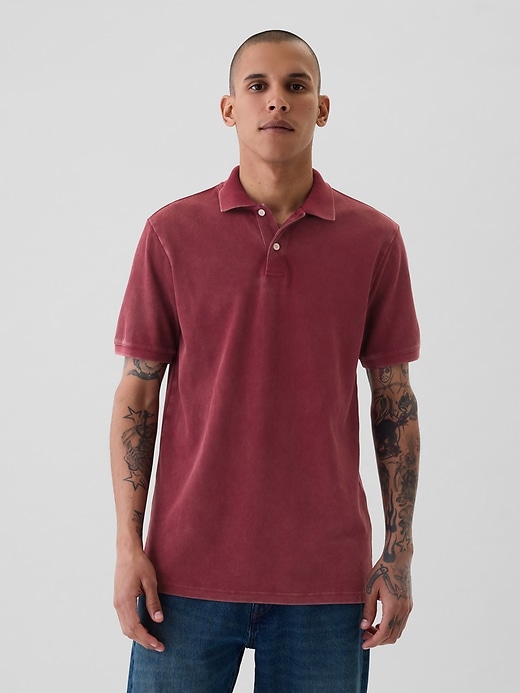 Image number 1 showing, Washed Pique Polo Shirt