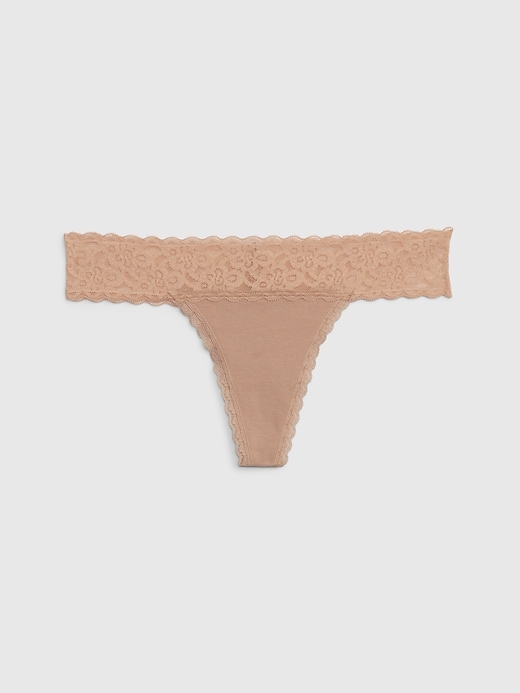 Image number 1 showing, Organic Stretch Cotton Lace-Trim Thong