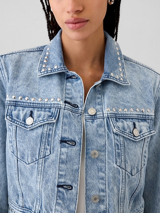 Image number 4 showing, Cropped Studded Icon Denim Jacket