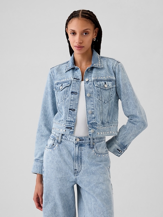 Image number 1 showing, Cropped Studded Icon Denim Jacket