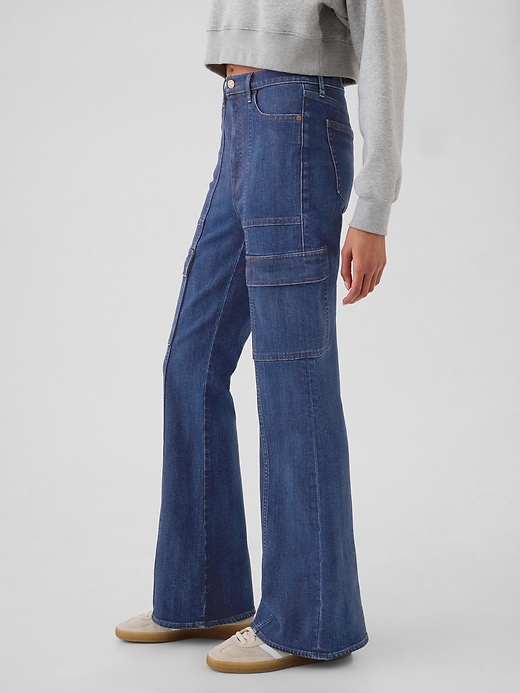 Image number 3 showing, High Rise '70s Flare Cargo Jeans