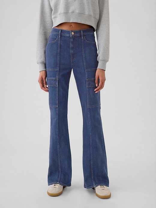 Image number 2 showing, High Rise '70s Flare Cargo Jeans