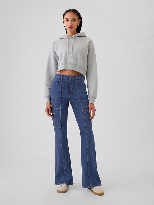 Image number 1 showing, High Rise '70s Flare Cargo Jeans