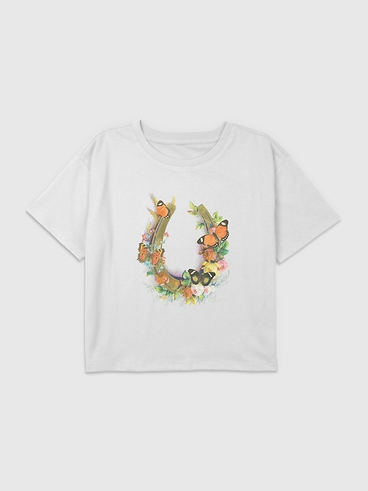 Image number 1 showing, Kids Horseshoe Floral Graphic Boxy Crop Tee