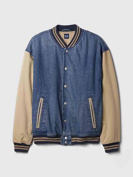 Image number 5 showing, Denim Varsity Jacket