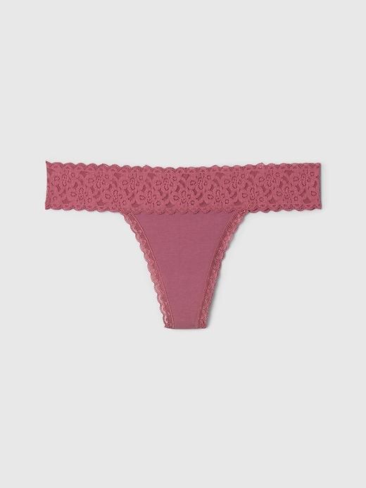 Image number 4 showing, Organic Stretch Cotton Lace-Trim Thong