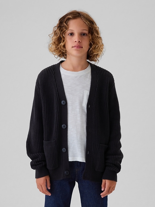 Image number 1 showing, Kids Relaxed Shaker-Stitch Cardigan