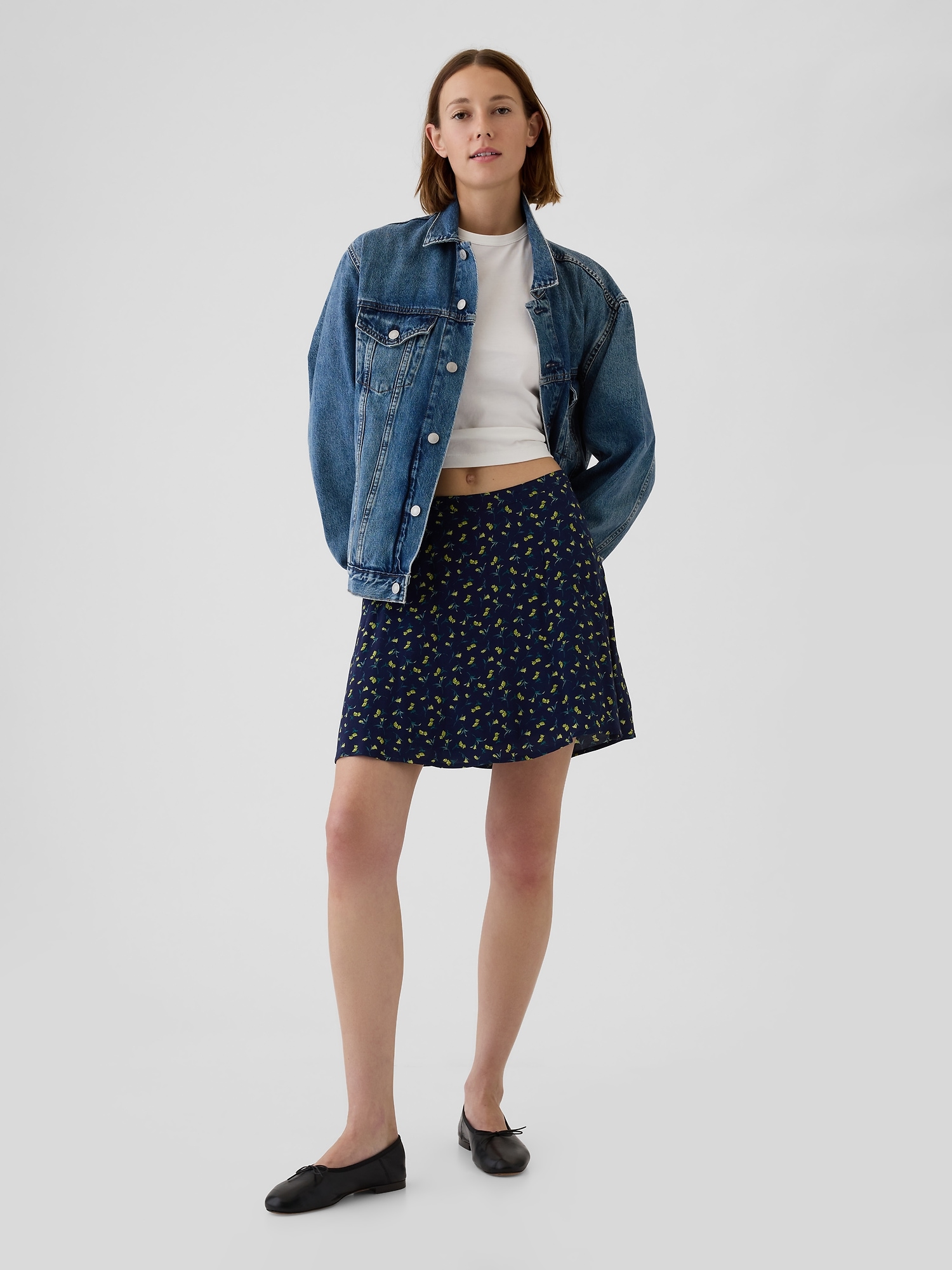 Crepe Floral Mini Skirt