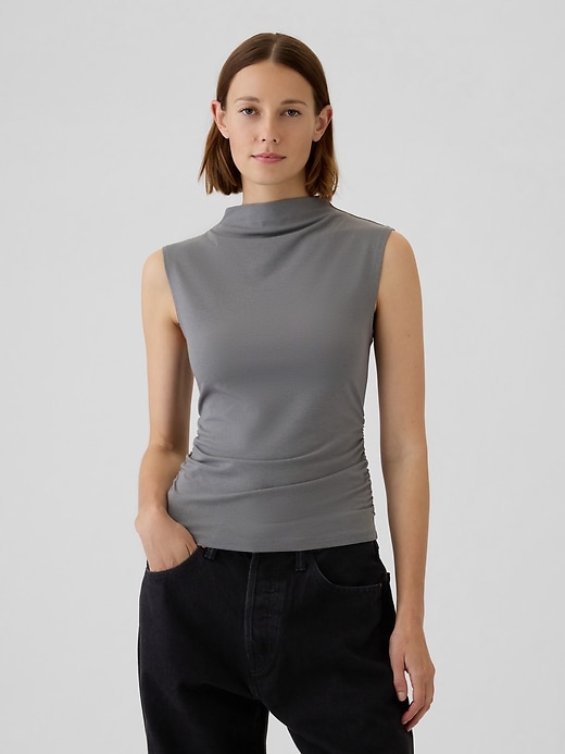 Image number 1 showing, Modern Funnel-Neck Ruched Tank Top
