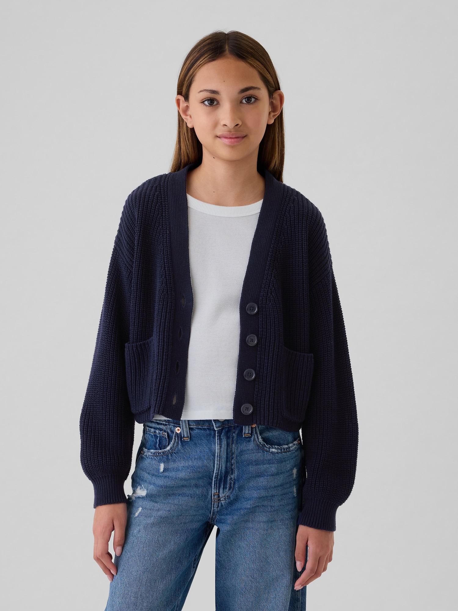 Kids Shaker-Stitch Cropped Cardigan