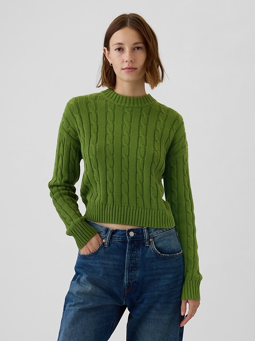 Image number 1 showing, Cable-Knit Cropped Sweater