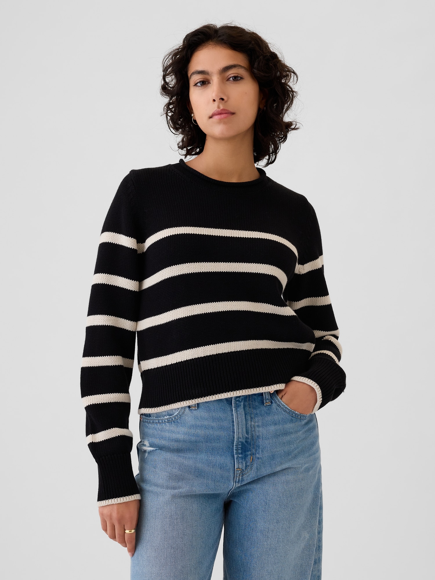 Shrunken Roll Neck Sweater - Black