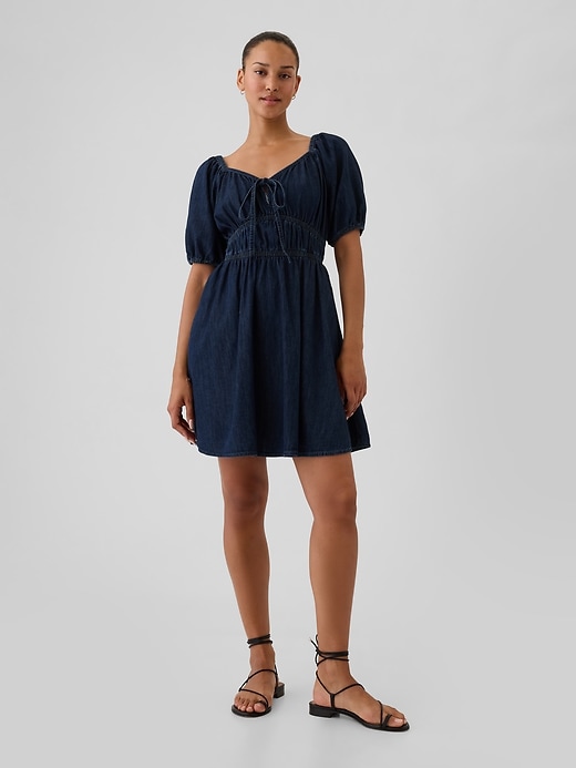 Image number 1 showing, Smocked Denim Mini Dress