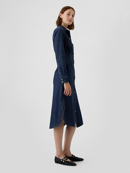 Image number 3 showing, Western Pleated Denim Midi Dress