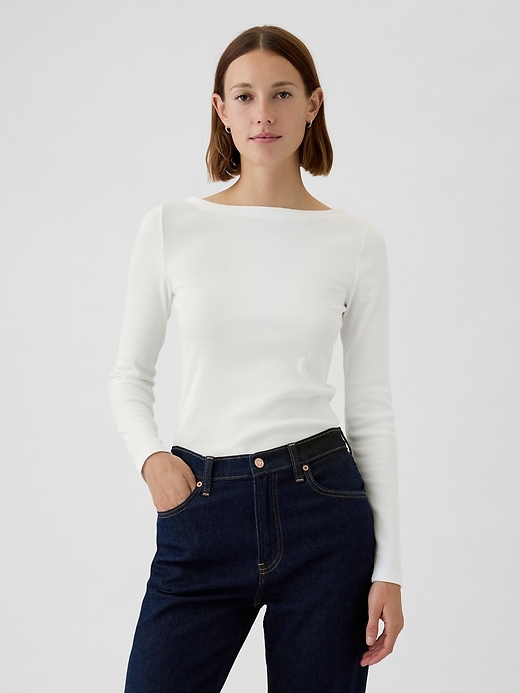 Image number 1 showing, Modern Rib Cropped Boatneck T-Shirt