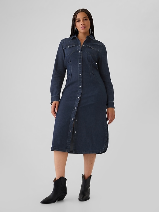 Image number 4 showing, Western Pleated Denim Midi Dress