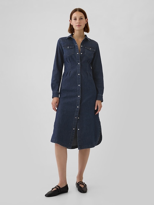 Image number 1 showing, Western Pleated Denim Midi Dress