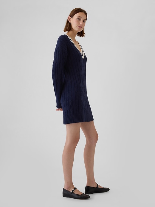 Image number 3 showing, CashSoft Varsity Cable-Knit Mini Sweater Dress