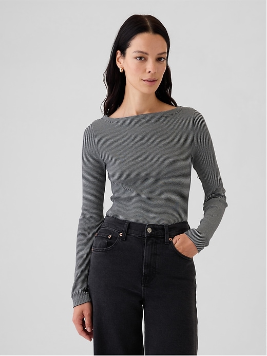 Image number 1 showing, Modern Rib Cropped Boatneck T-Shirt