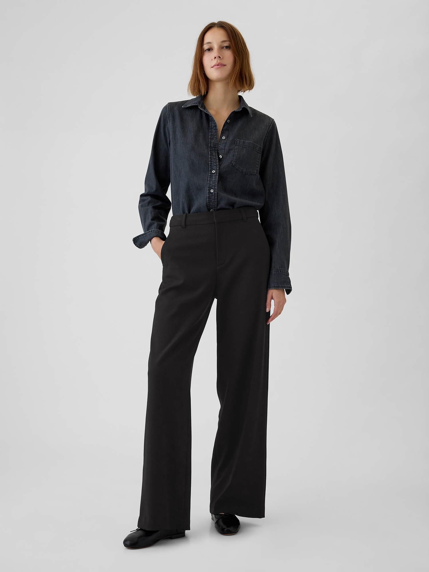 High Rise Brushed Twill Trousers