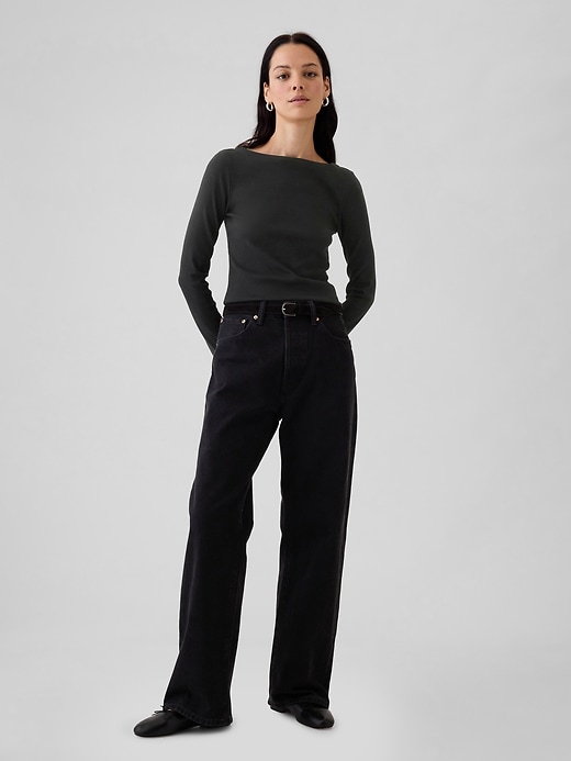 Image number 3 showing, Modern Rib Cropped Boatneck T-Shirt