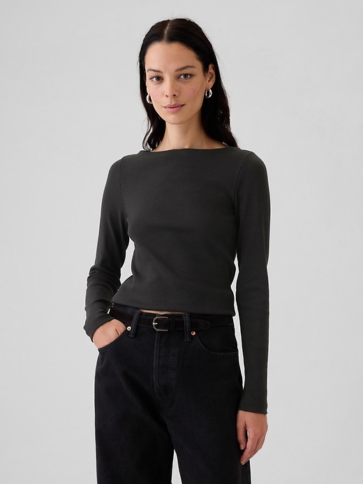 Image number 1 showing, Modern Rib Cropped Boatneck T-Shirt