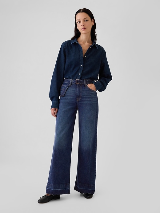 Image number 1 showing, High Rise Stride Belted Wide-Leg Jeans